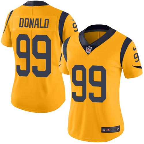Nike Rams #99 Aaron Donald Gold Women's Stitched NFL Limited Rush Jersey
